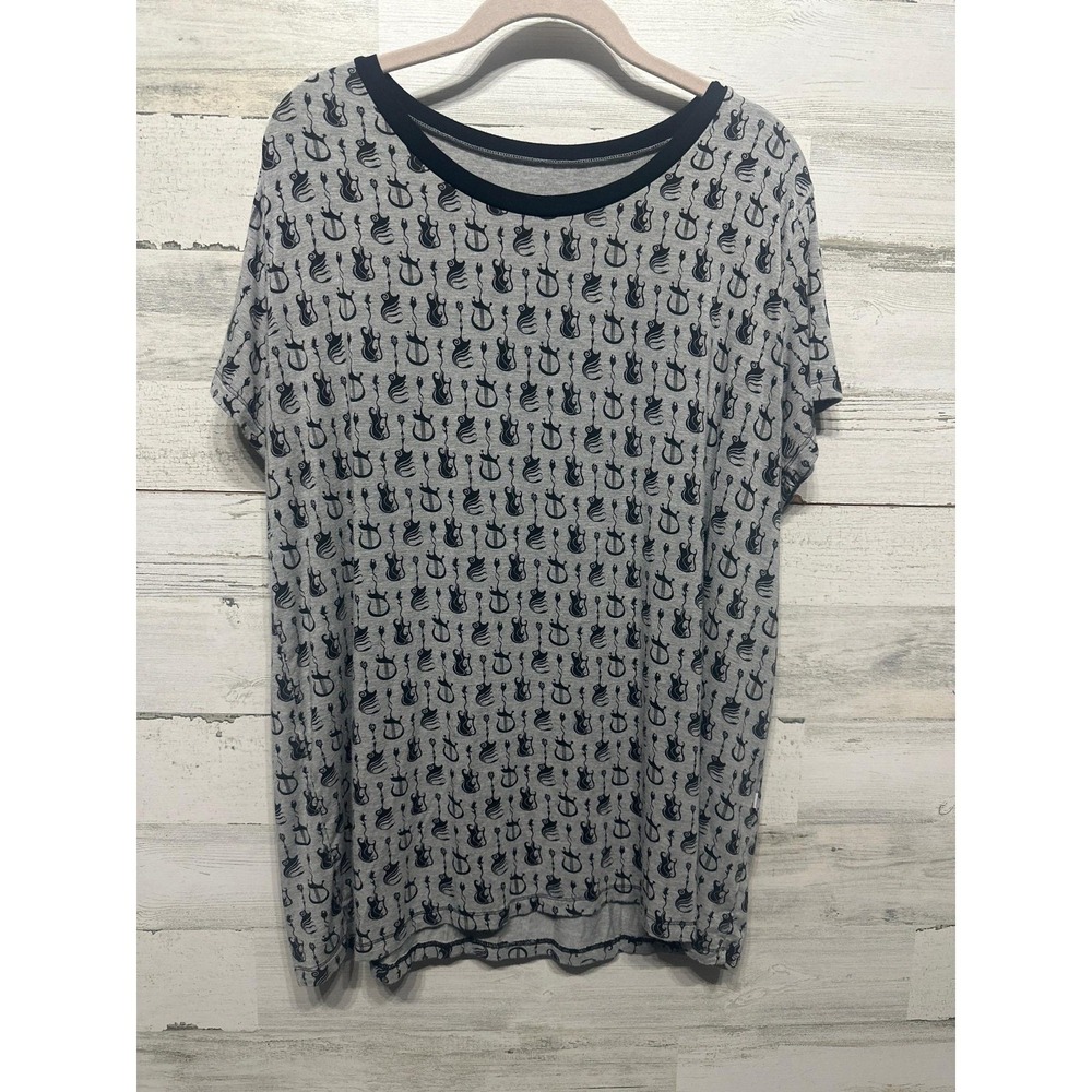 Kickee Pants Shirt Women XXL Grey Guitar Print Bamboo Viscose EUC